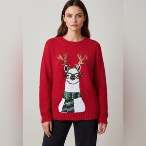 ⭐️ Kela Fuzzy Ugly Christmas Sweater Sequin Llama LARGE